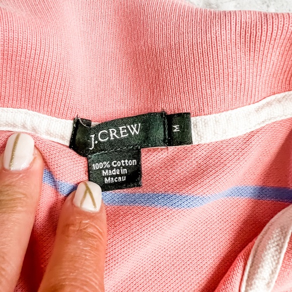 J. Crew Salmon and Blue Striped Outdoor Gold Polo Size Medium - Picture 6 of 6